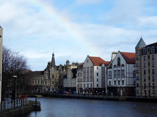 rainbow over leith, edinburgh