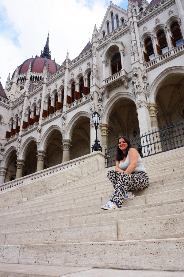 Me on the steps of the Parliament Building, Budapest, Hungary