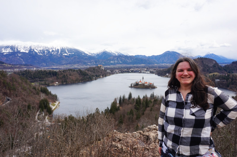Standing at a view point at Lake Bled, Slovenia