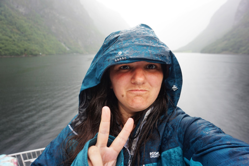 A wet fjord cruise in Naeroyfjord, Norway